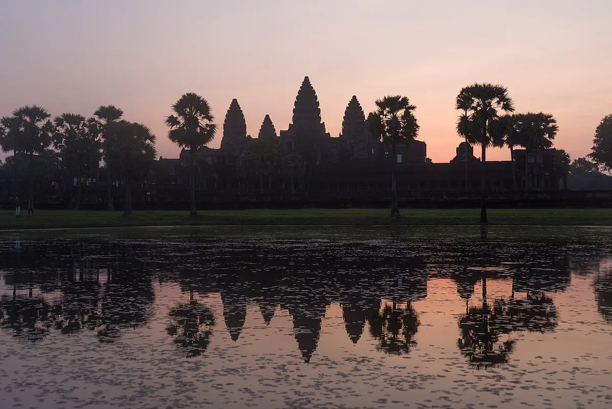 Angkor Wat silhouetted at sunrise