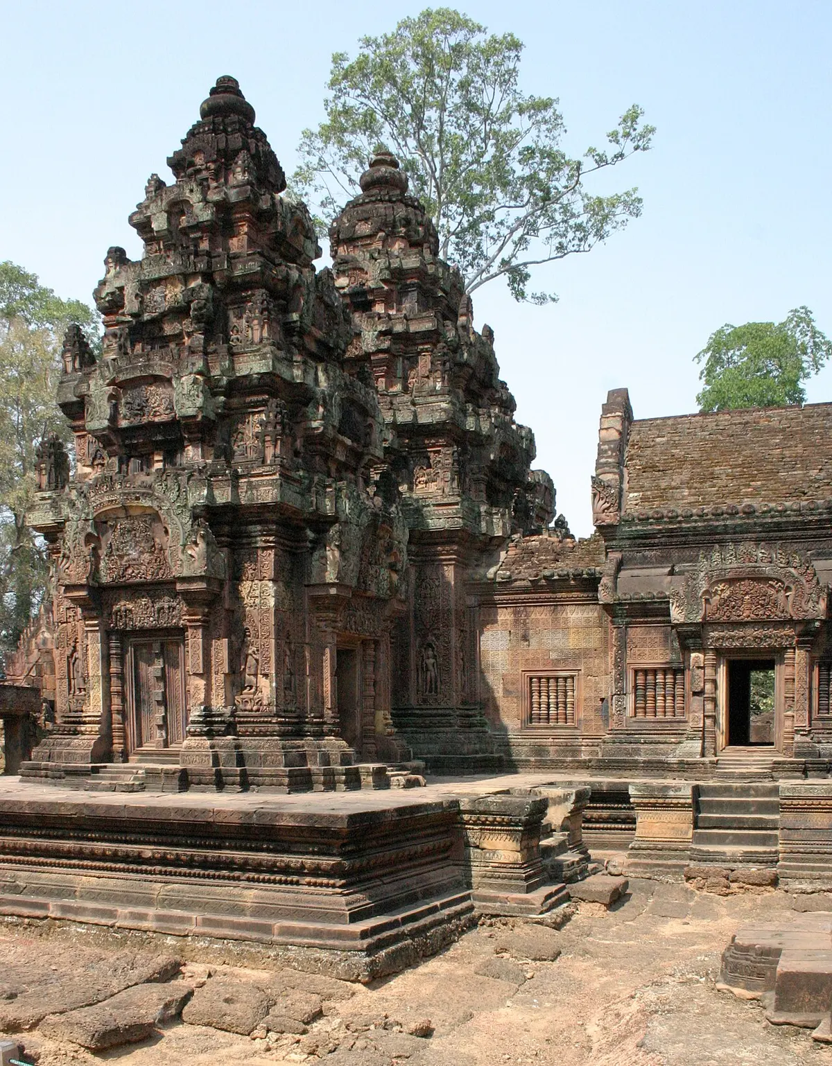 Finely carved red sandstone shrines of Banteay Srei