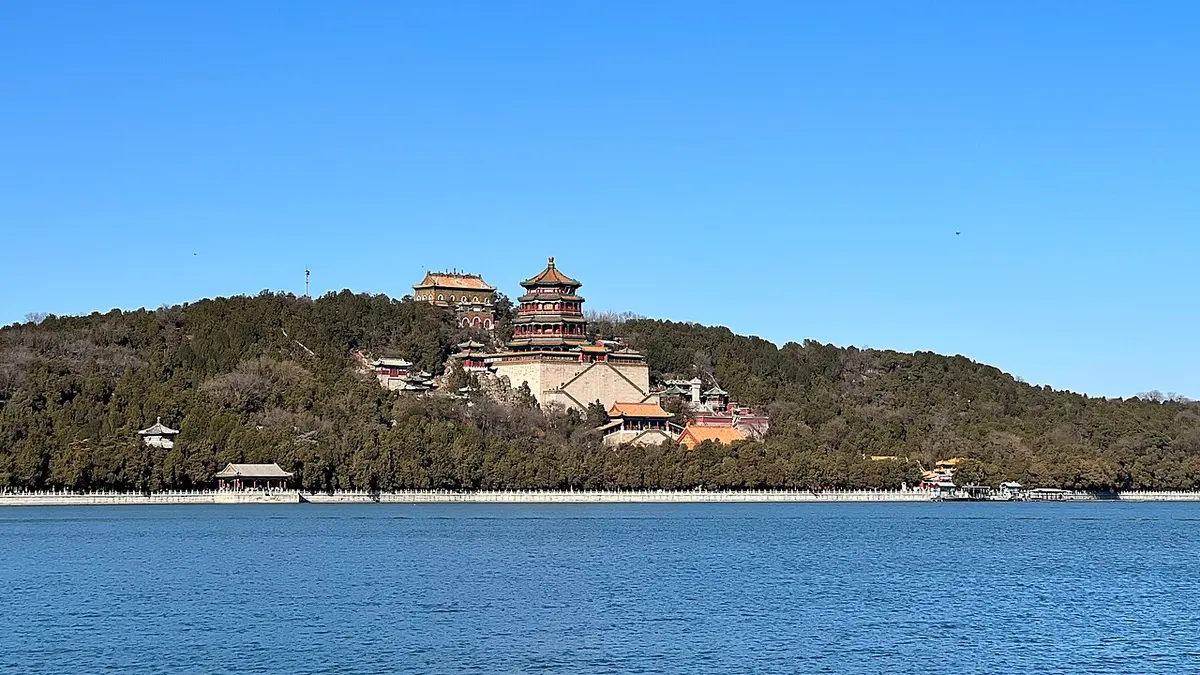 The Tower of Buddhist Incense on Longevity Hill seen across Kunming Lake