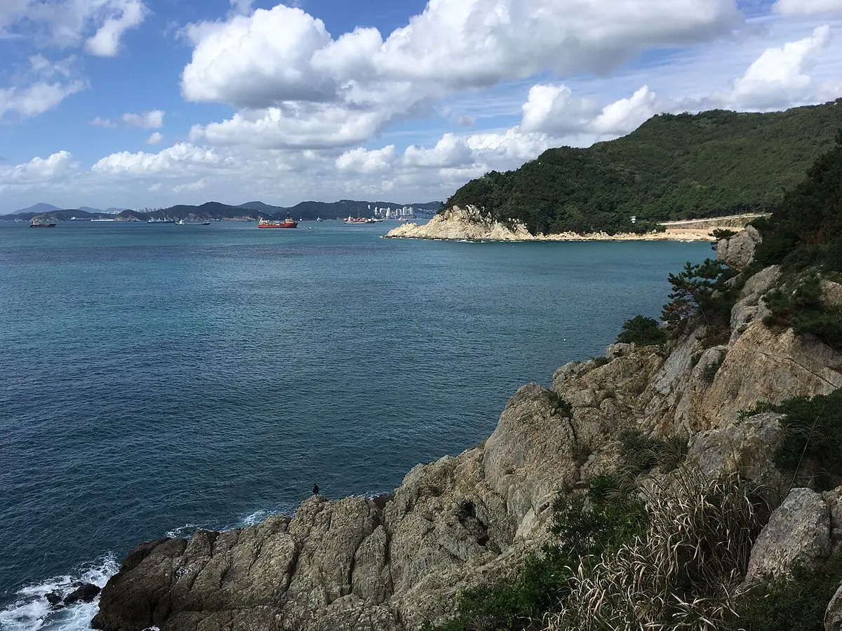 바다와 맞닿은 태종대의 바위 절벽