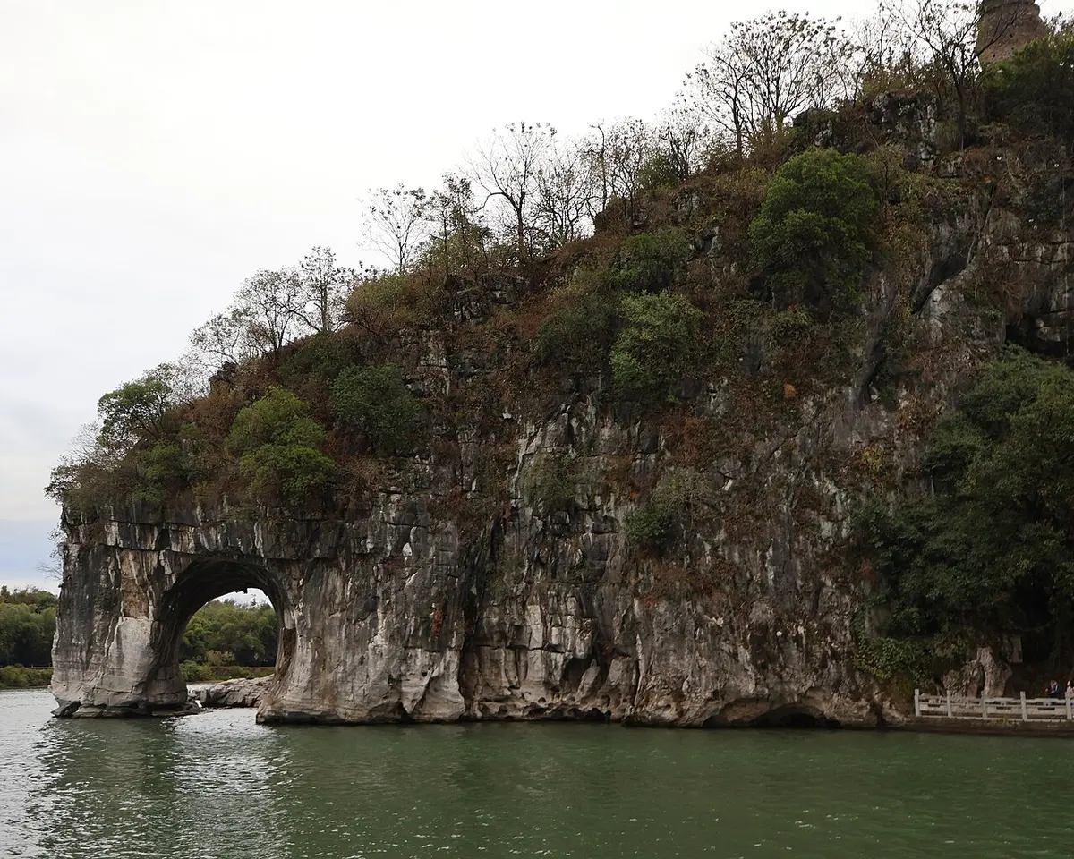 The rock arch of Elephant Trunk Hill where the Taohua and Li rivers meet.