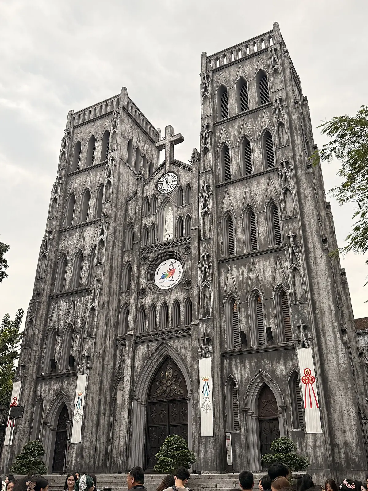The Gothic facade of St. Joseph's Cathedral in Hanoi