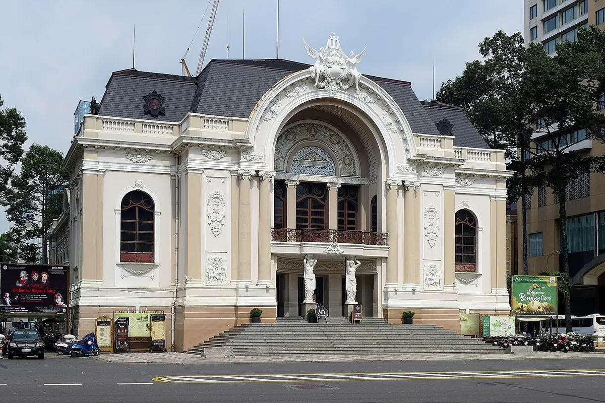 The facade of the Ho Chi Minh City Municipal Theatre in daylight