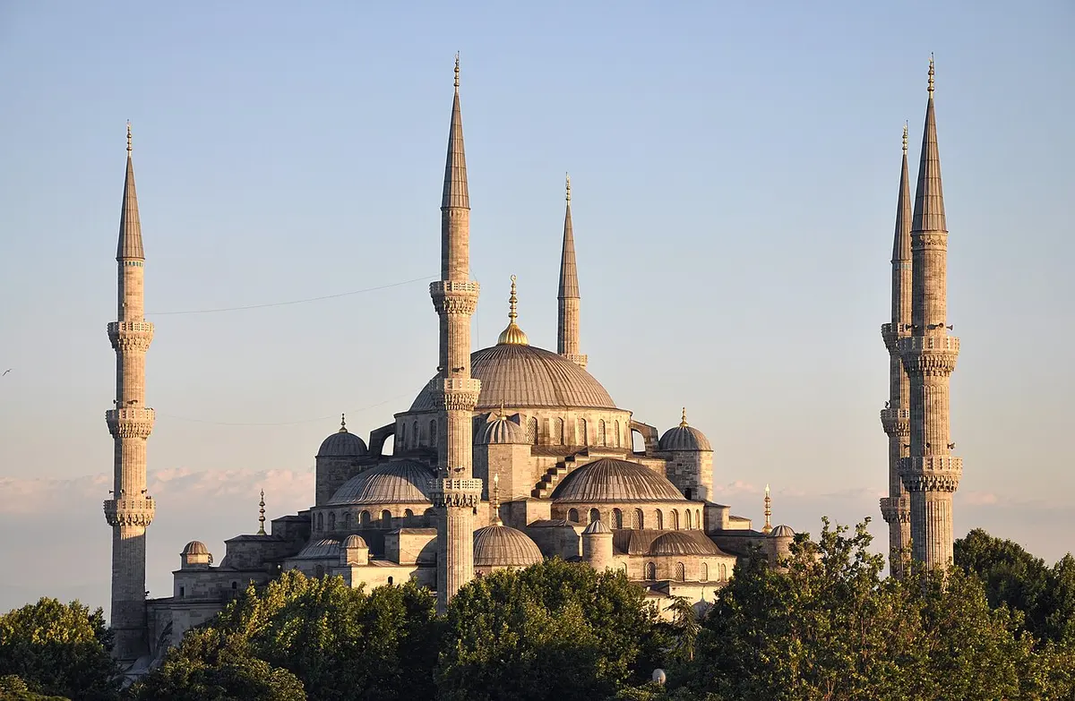 The Sultan Ahmed Mosque and its minarets at sunset
