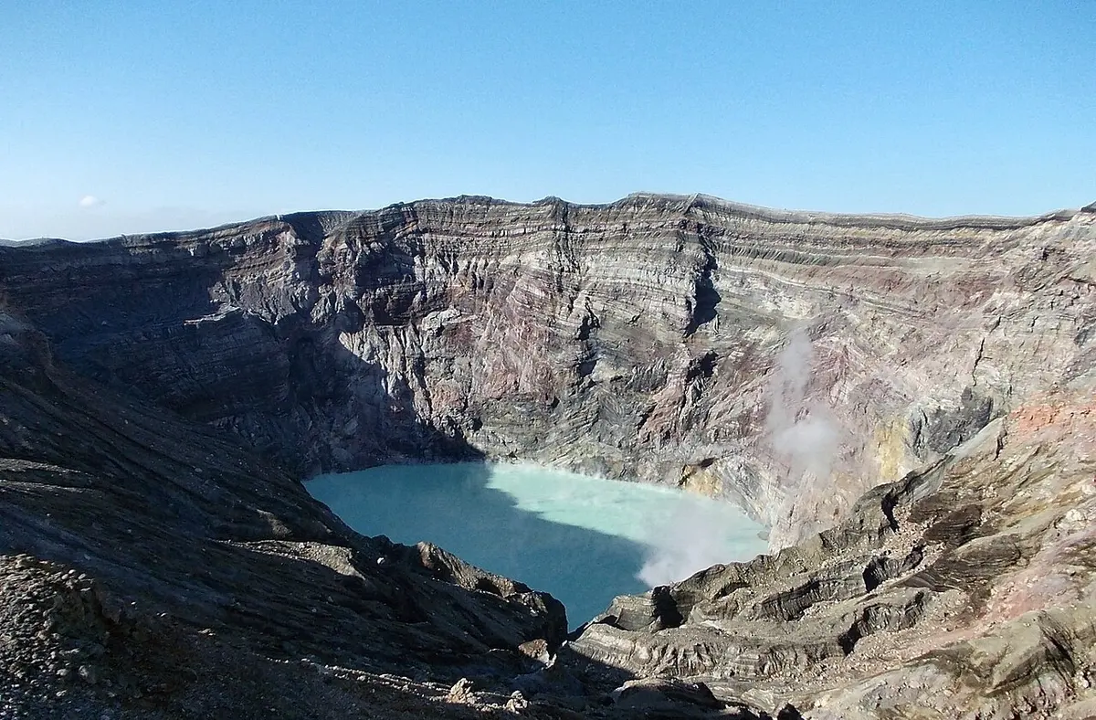 The rugged walls of the Nakadake crater in the Aso caldera.