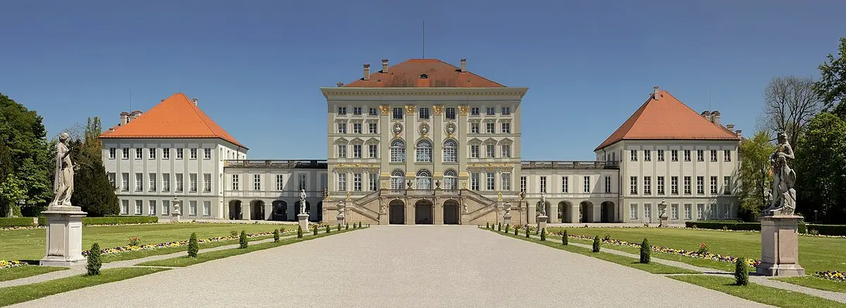The symmetrical Baroque front of Nymphenburg Palace