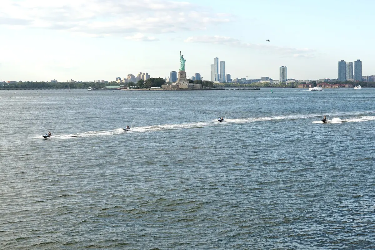 Liberty Island and the Statue of Liberty seen from the Staten Island Ferry