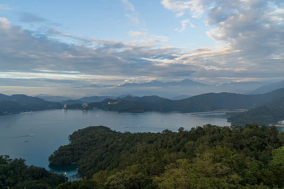 Sun Moon Lake surrounded by mountains in the afternoon